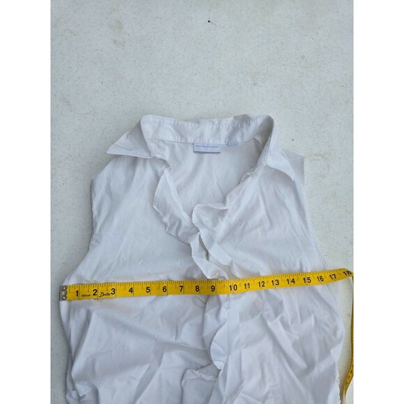 New York & Company Womens White Sleeveless Ruffle Front Button-Up Blouse - Picture 3 of 7